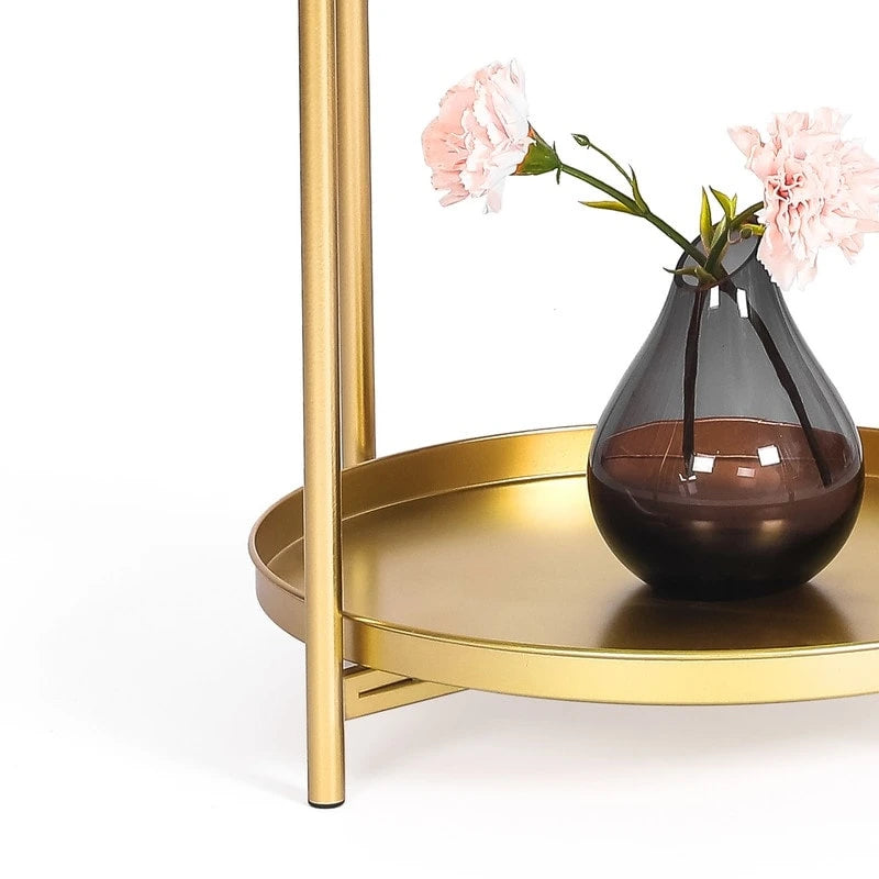Side Table 2-Tier Metal Round End Table with Removable Tray - 17.5(D)x 17.5(W)x 20.7(H)