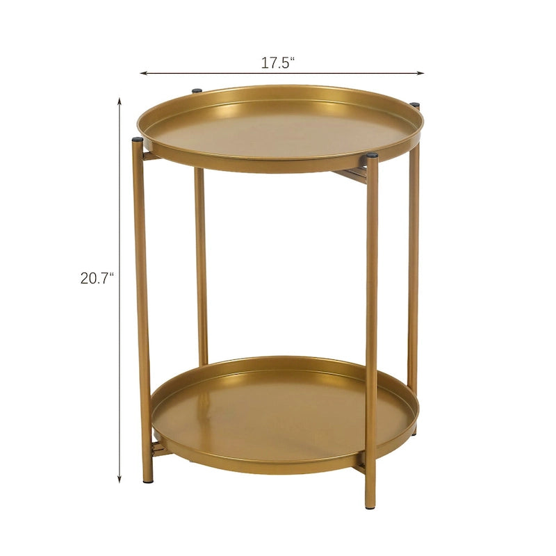 Side Table 2-Tier Metal Round End Table with Removable Tray - 17.5(D)x 17.5(W)x 20.7(H)