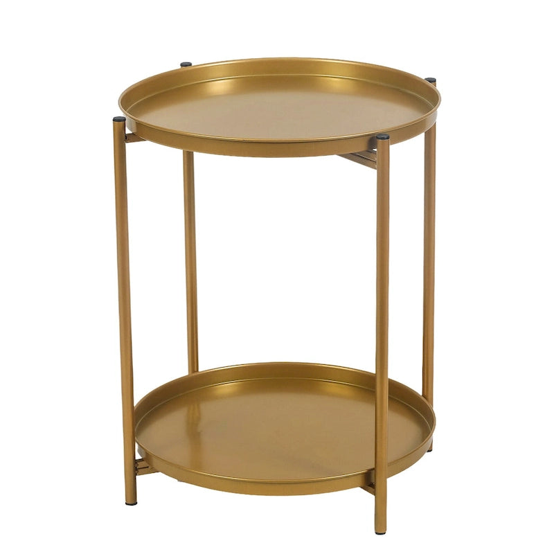 Side Table 2-Tier Metal Round End Table with Removable Tray - 17.5(D)x 17.5(W)x 20.7(H)
