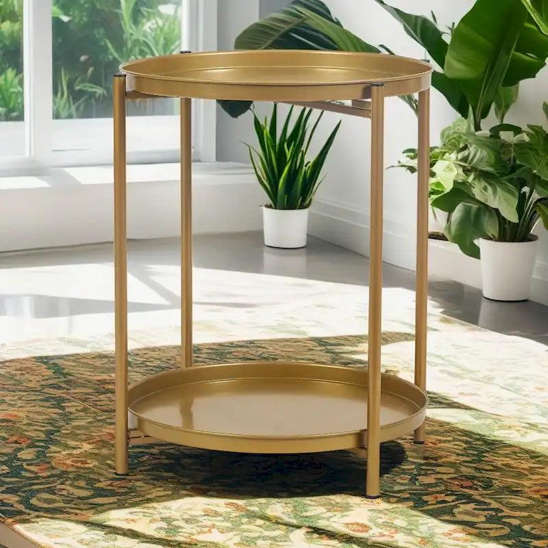 Side Table 2-Tier Metal Round End Table with Removable Tray - 17.5(D)x 17.5(W)x 20.7(H)