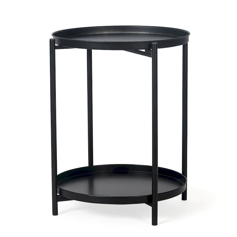 Side Table 2-Tier Metal Round End Table with Removable Tray - 17.5(D)x 17.5(W)x 20.7(H)