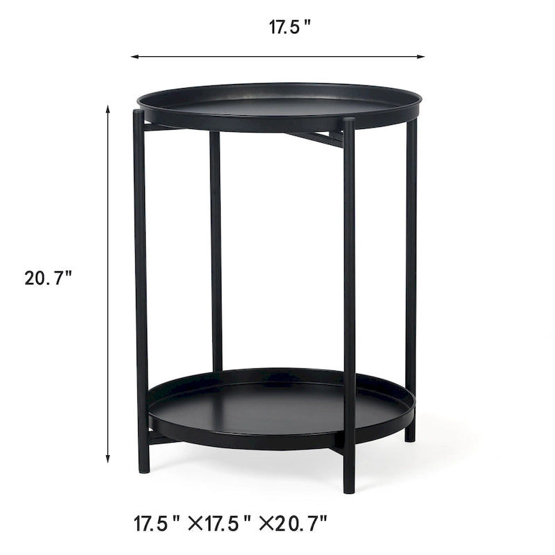 Side Table 2-Tier Metal Round End Table with Removable Tray - 17.5(D)x 17.5(W)x 20.7(H)