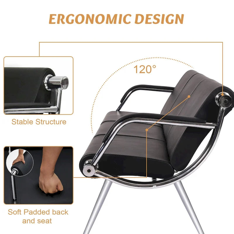 3-seat Waiting Room Chair, PU Leather Airport Reception Bench, Guest Chair for Bank Salon Office Hospital