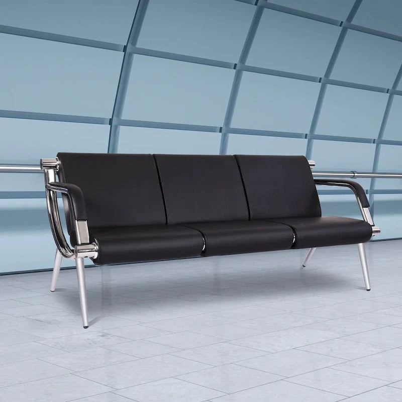 3-seat Waiting Room Chair, PU Leather Airport Reception Bench, Guest Chair for Bank Salon Office Hospital