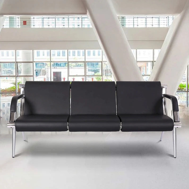 3-seat Waiting Room Chair, PU Leather Airport Reception Bench, Guest Chair for Bank Salon Office Hospital