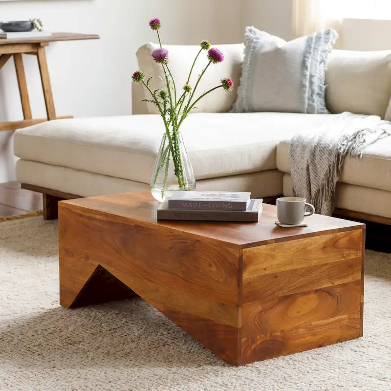 Modern Angular Wooden Coffee Table - 15H x 39W x 22D
