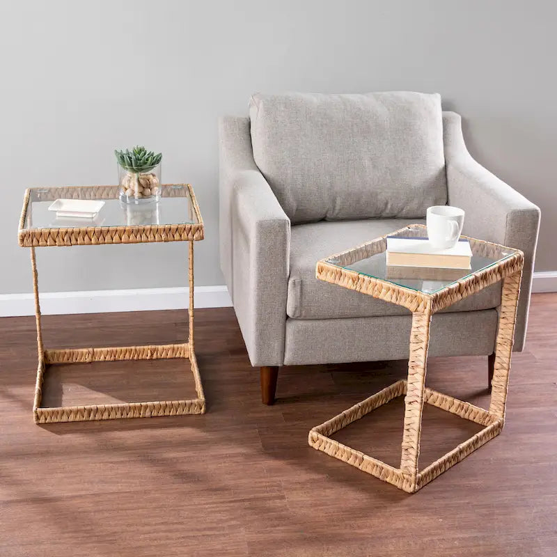 Coastal Natural Woven Fiber Glass End Nesting C Tables