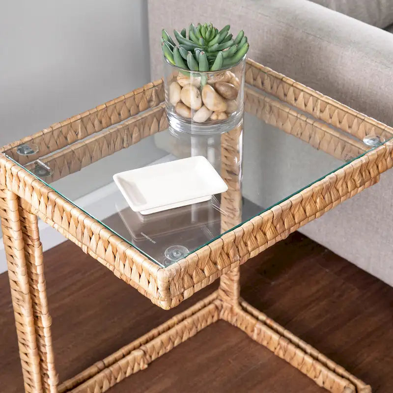 Coastal Natural Woven Fiber Glass End Nesting C Tables