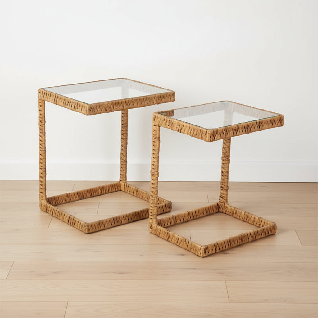 Coastal Natural Woven Fiber Glass End Nesting C Tables