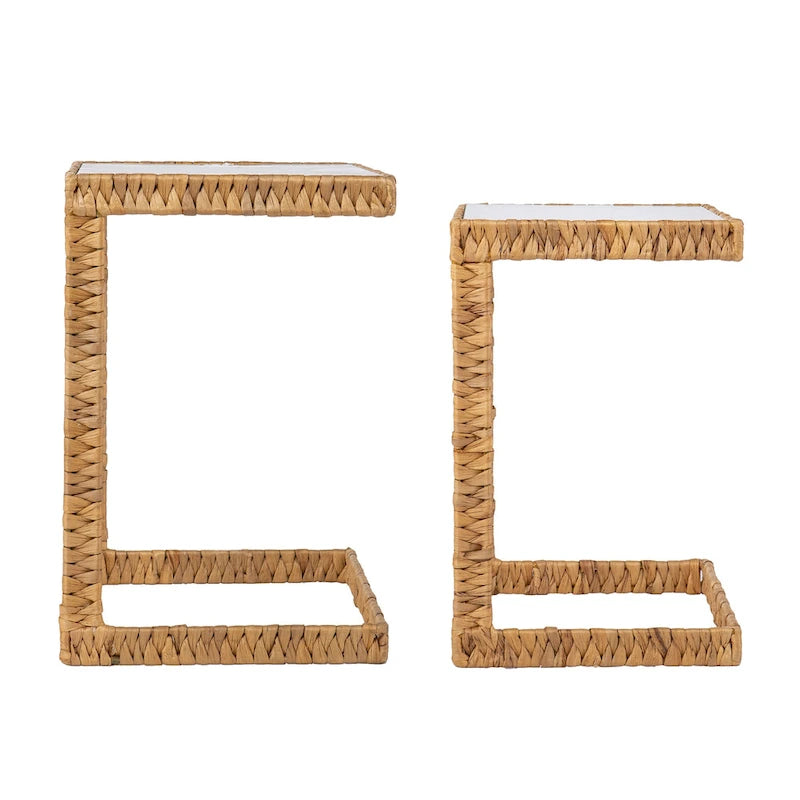 Coastal Natural Woven Fiber Glass End Nesting C Tables