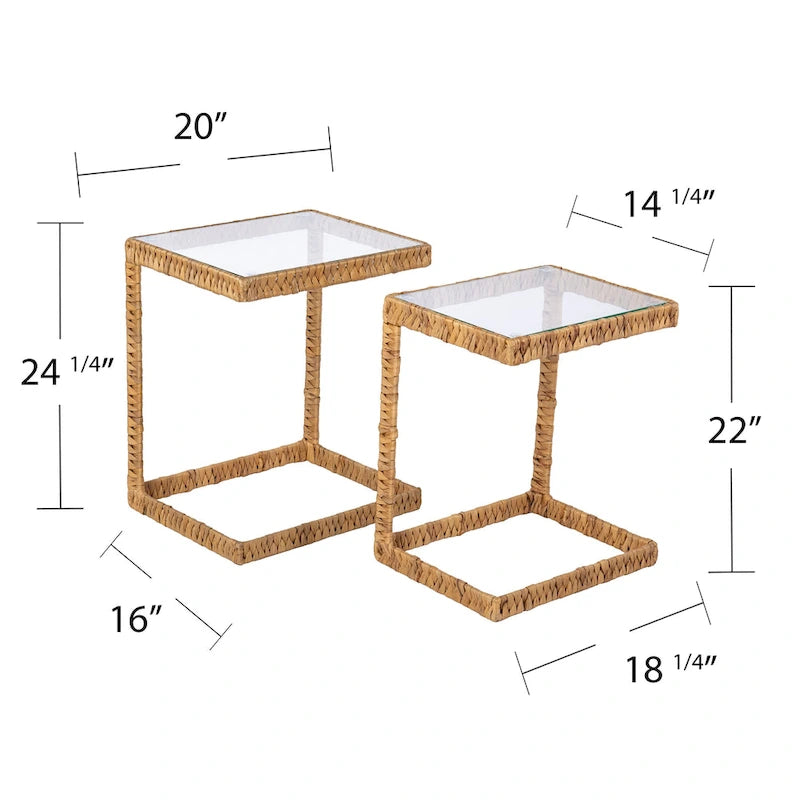 Coastal Natural Woven Fiber Glass End Nesting C Tables