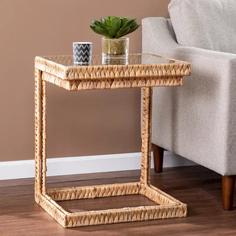 Coastal Natural Woven Fiber Glass End Nesting C Tables