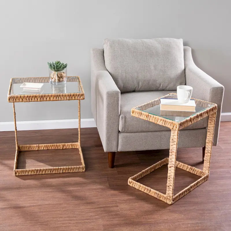 Coastal Natural Woven Fiber Glass End Nesting C Tables