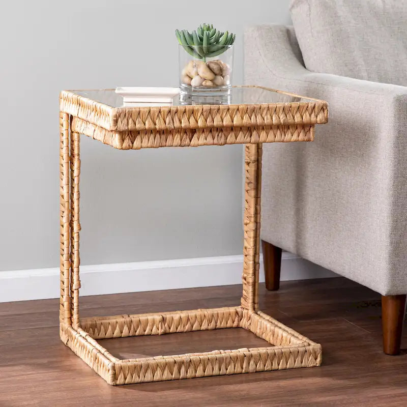 Coastal Natural Woven Fiber Glass End Nesting C Tables