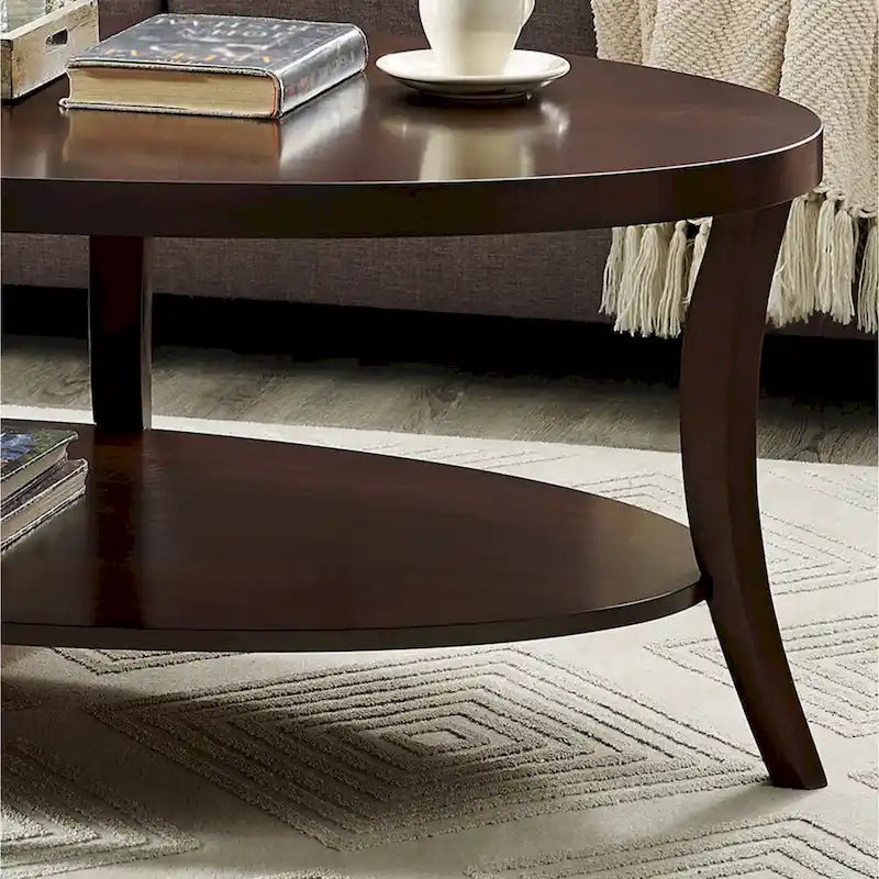 Espresso Round End Table with Shelf
