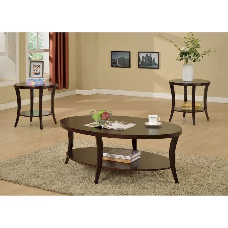 Espresso Round End Table with Shelf