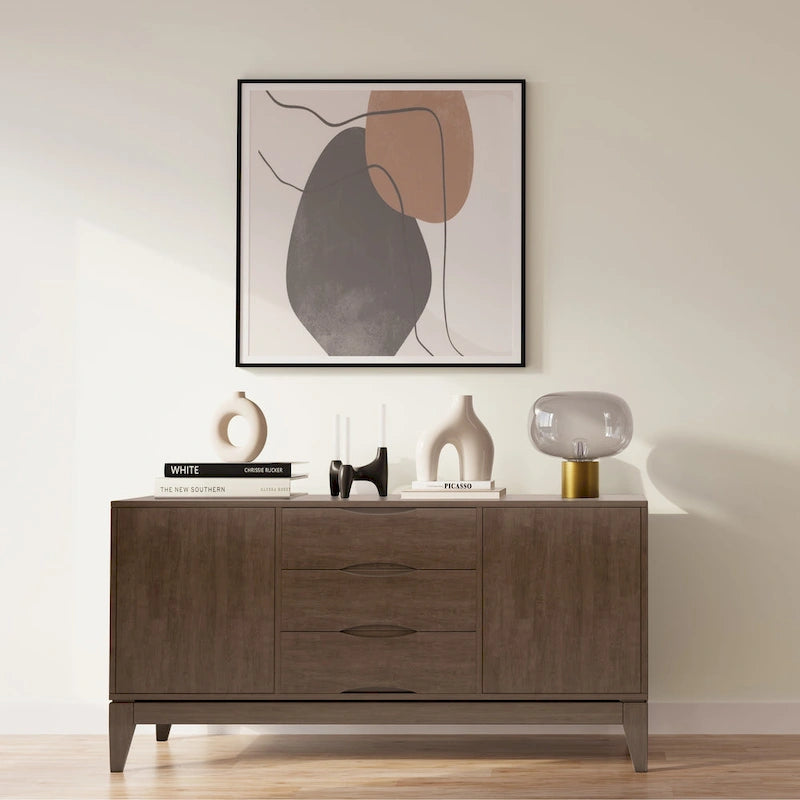 WYNDENHALL Pearson SOLID HARDWOOD 60 inch Wide Mid Century Design Sideboard Buffet in Walnut Brown - 17d x 60w x 30h