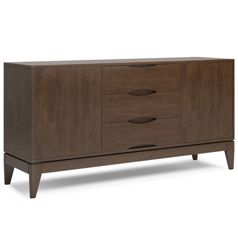 SOLID HARDWOOD 60 inch Wide Mid Century Design Sideboard Buffet in Walnut Brown - 17d x 60w x 30h