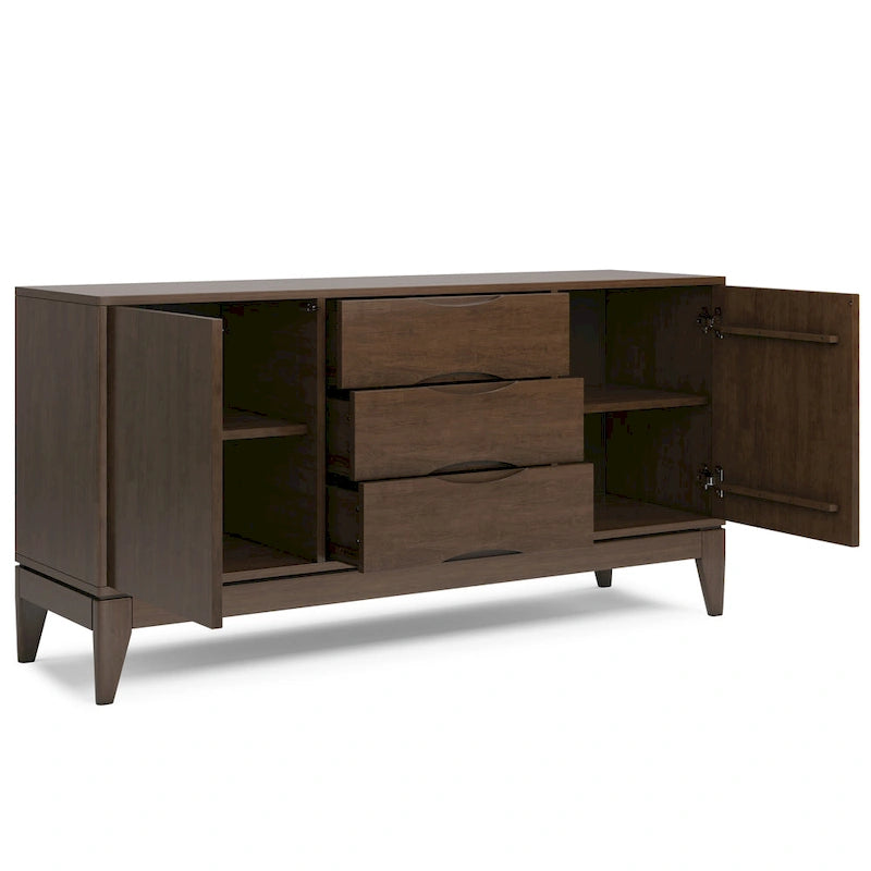 SOLID HARDWOOD 60 inch Wide Mid Century Design Sideboard Buffet in Walnut Brown - 17d x 60w x 30h