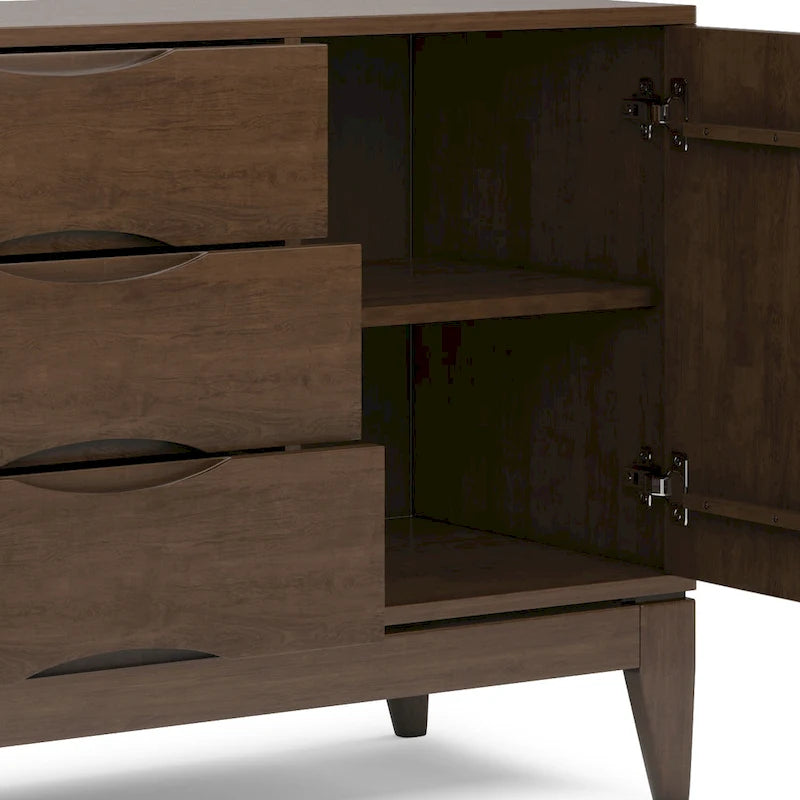SOLID HARDWOOD 60 inch Wide Mid Century Design Sideboard Buffet in Walnut Brown - 17d x 60w x 30h