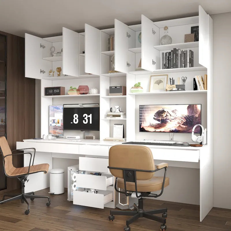 Dual-Person Modern Workstation Spacious White Gaming and Office Desk