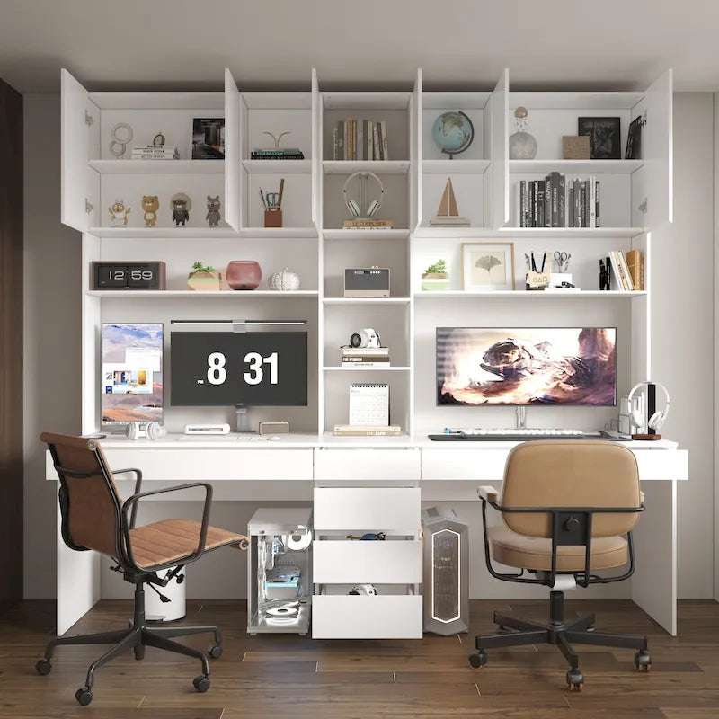 Dual-Person Modern Workstation Spacious White Gaming and Office Desk