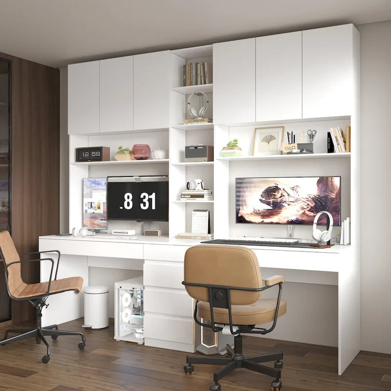 Dual-Person Modern Workstation Spacious White Gaming and Office Desk
