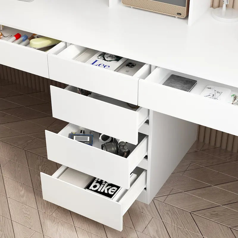 Dual-Person Modern Workstation Spacious White Gaming and Office Desk