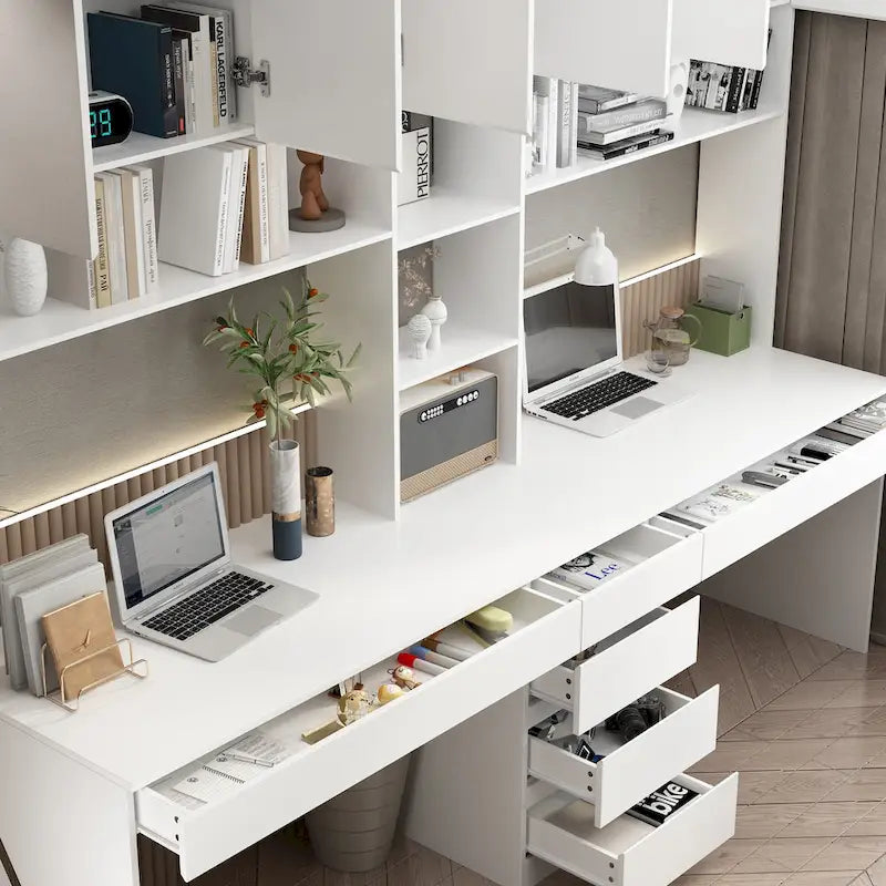 Dual-Person Modern Workstation Spacious White Gaming and Office Desk