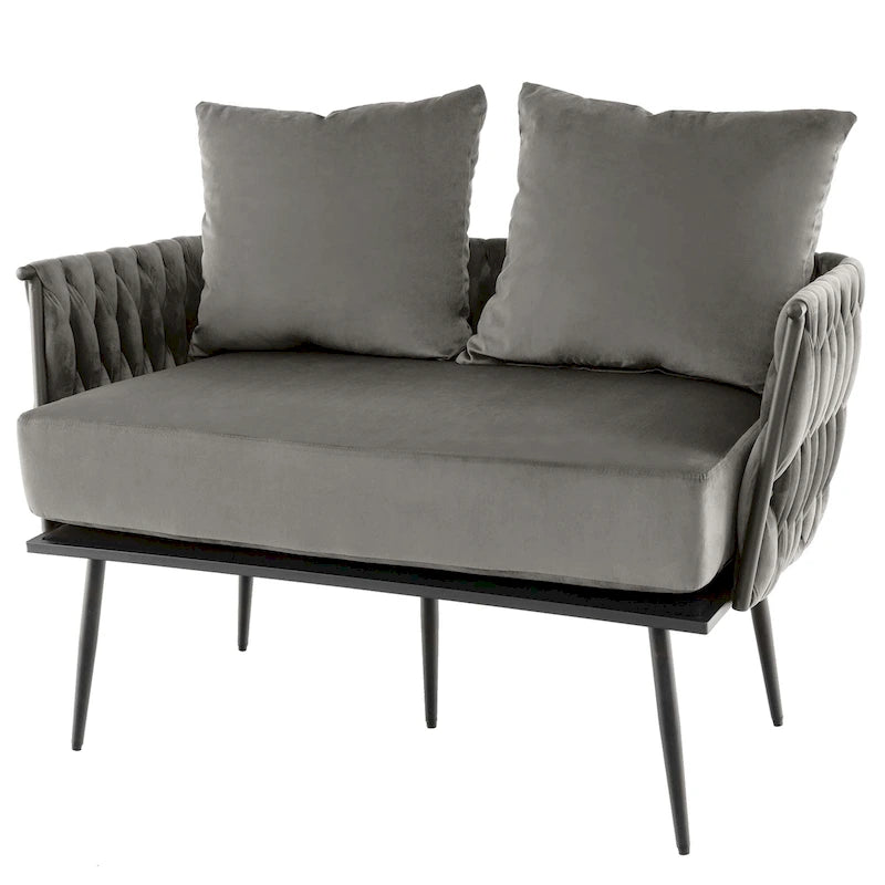 Modern Loveseat Sofa Upholstered Dutch Velvet Couch with Woven - See Details