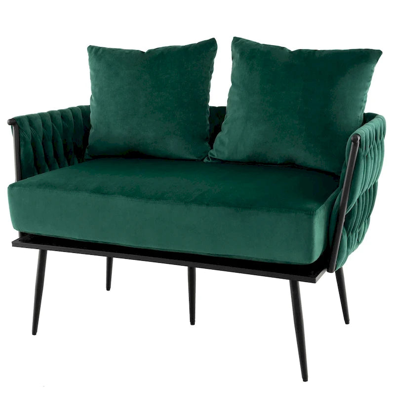 Modern Loveseat Sofa Upholstered Dutch Velvet Couch with Woven - See Details