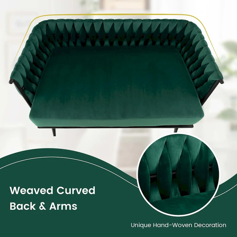 Modern Loveseat Sofa Upholstered Dutch Velvet Couch with Woven - See Details