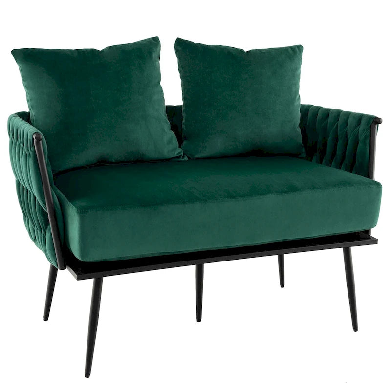 Modern Loveseat Sofa Upholstered Dutch Velvet Couch with Woven - See Details