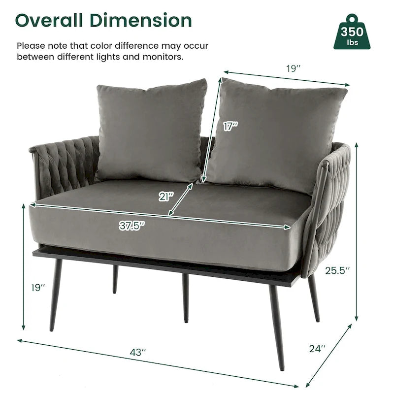 Modern Loveseat Sofa Upholstered Dutch Velvet Couch with Woven - See Details