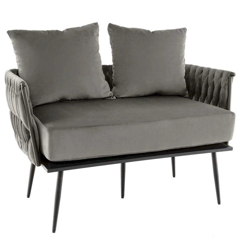 Modern Loveseat Sofa Upholstered Dutch Velvet Couch with Woven - See Details