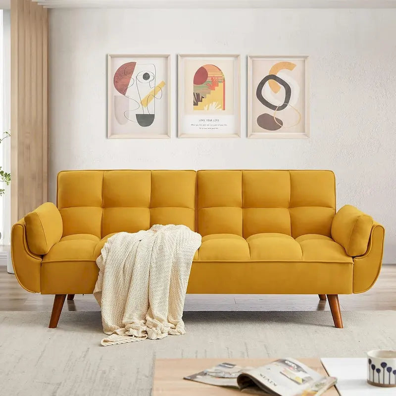 75.39 IN. Futon Sofa Bed, Convertible Upholstered Couch Sleeper with Reclining Sleeper Split Tufted Back