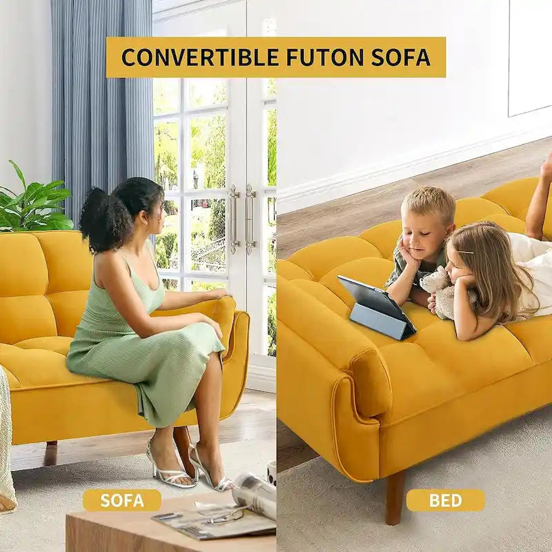75.39 IN. Futon Sofa Bed, Convertible Upholstered Couch Sleeper with Reclining Sleeper Split Tufted Back