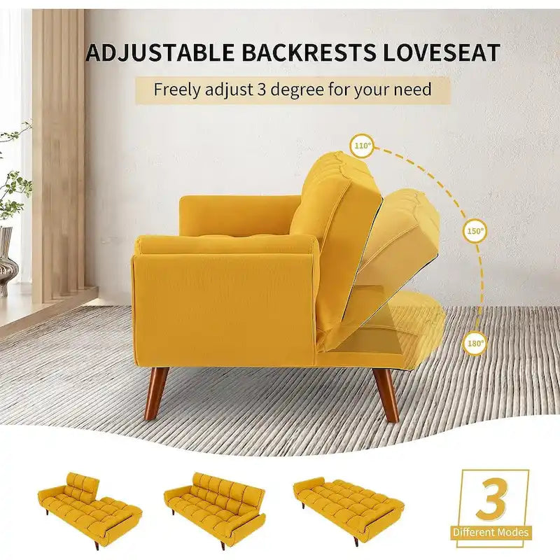75.39 IN. Futon Sofa Bed, Convertible Upholstered Couch Sleeper with Reclining Sleeper Split Tufted Back