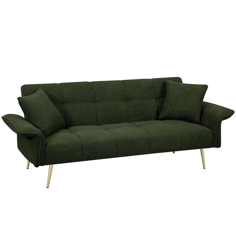 Futon Sofa Bed, Teddy Velvet Foldable Couch Convertible Loveseat Sleeper Daybed with Adjustable Armrests for Small Space