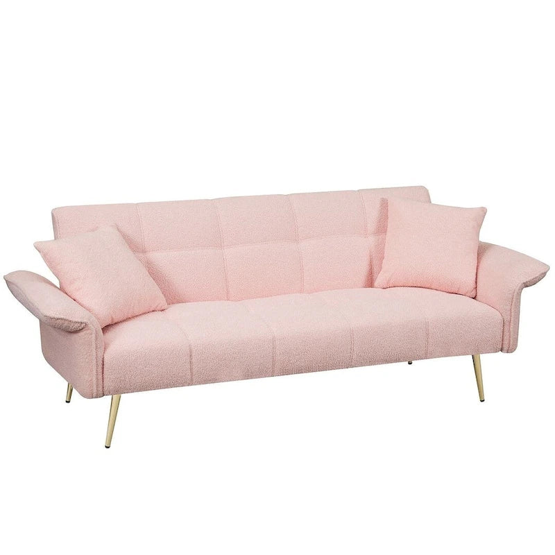 Futon Sofa Bed, Teddy Velvet Foldable Couch Convertible Loveseat Sleeper Daybed with Adjustable Armrests for Small Space
