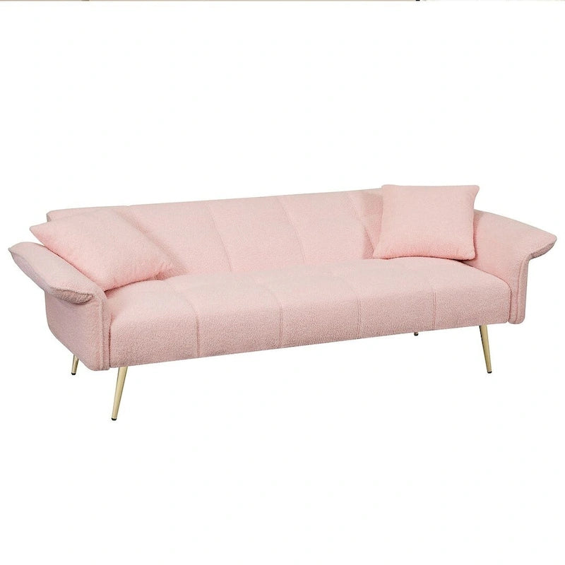 Futon Sofa Bed, Teddy Velvet Foldable Couch Convertible Loveseat Sleeper Daybed with Adjustable Armrests for Small Space