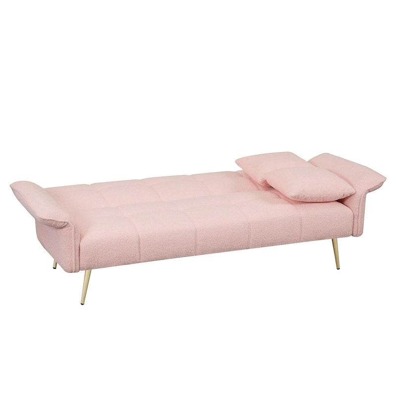 Futon Sofa Bed, Teddy Velvet Foldable Couch Convertible Loveseat Sleeper Daybed with Adjustable Armrests for Small Space