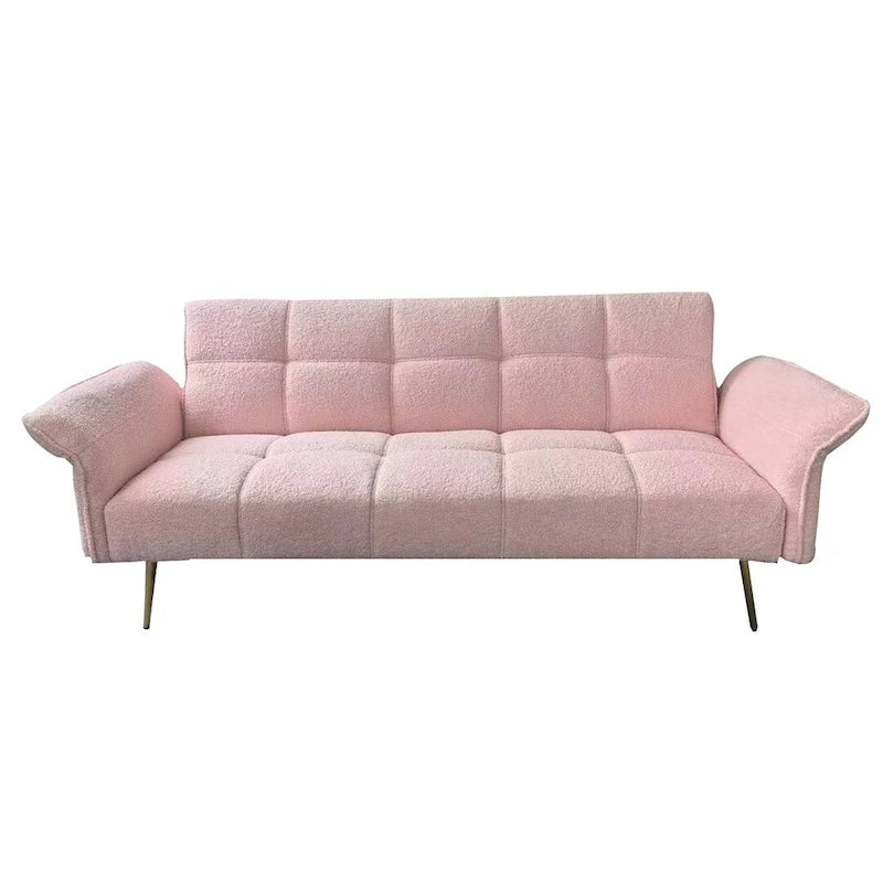 Futon Sofa Bed, Teddy Velvet Foldable Couch Convertible Loveseat Sleeper Daybed with Adjustable Armrests for Small Space