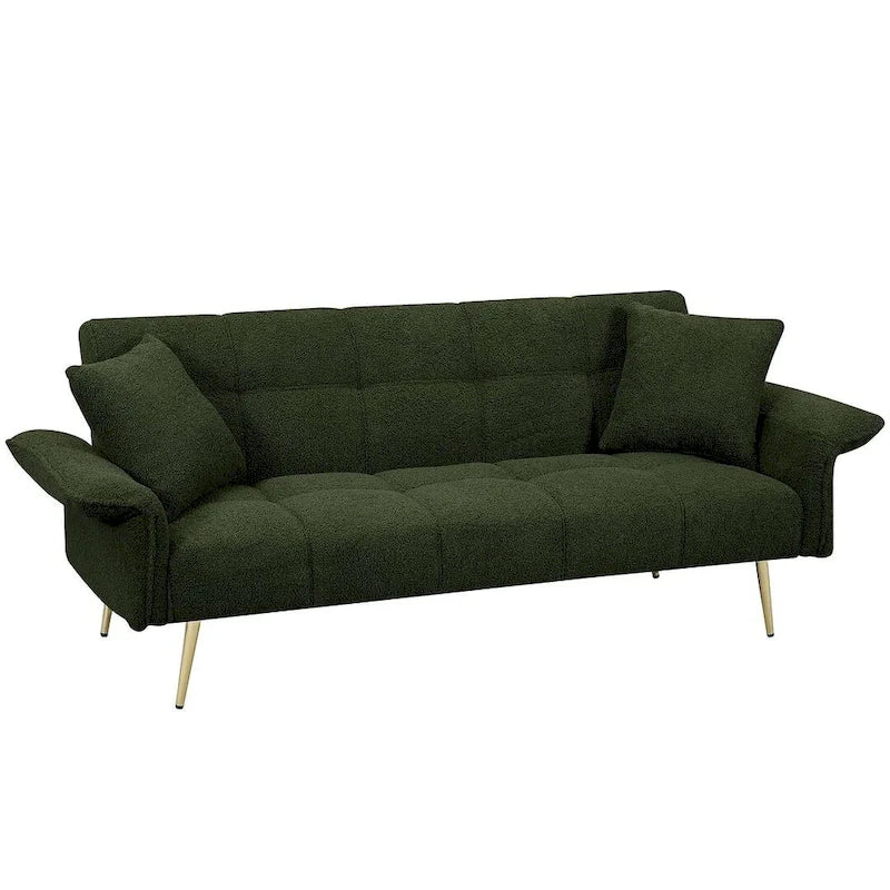 Futon Sofa Bed, Teddy Velvet Foldable Couch Convertible Loveseat Sleeper Daybed with Adjustable Armrests for Small Space