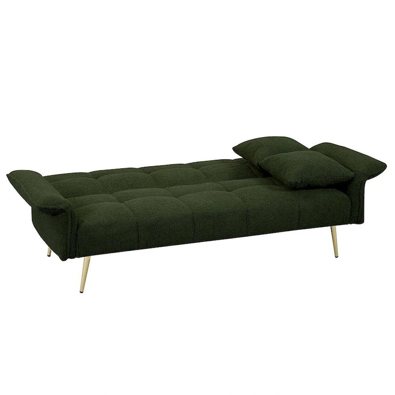 Futon Sofa Bed, Teddy Velvet Foldable Couch Convertible Loveseat Sleeper Daybed with Adjustable Armrests for Small Space
