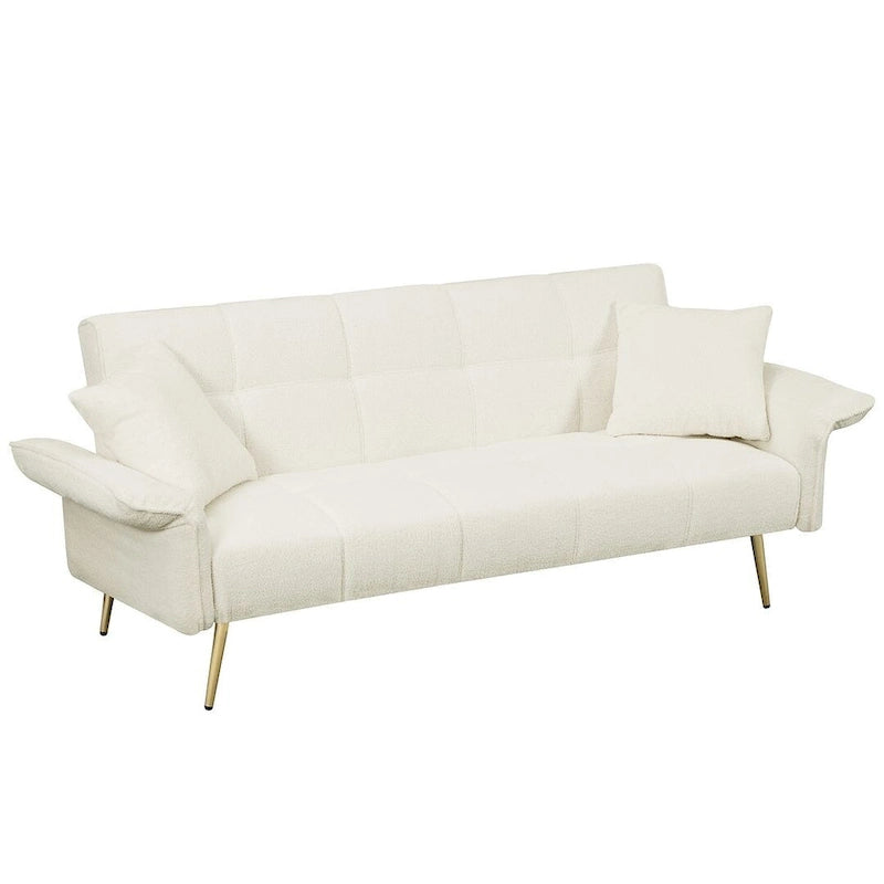 Futon Sofa Bed, Teddy Velvet Foldable Couch Convertible Loveseat Sleeper Daybed with Adjustable Armrests for Small Space