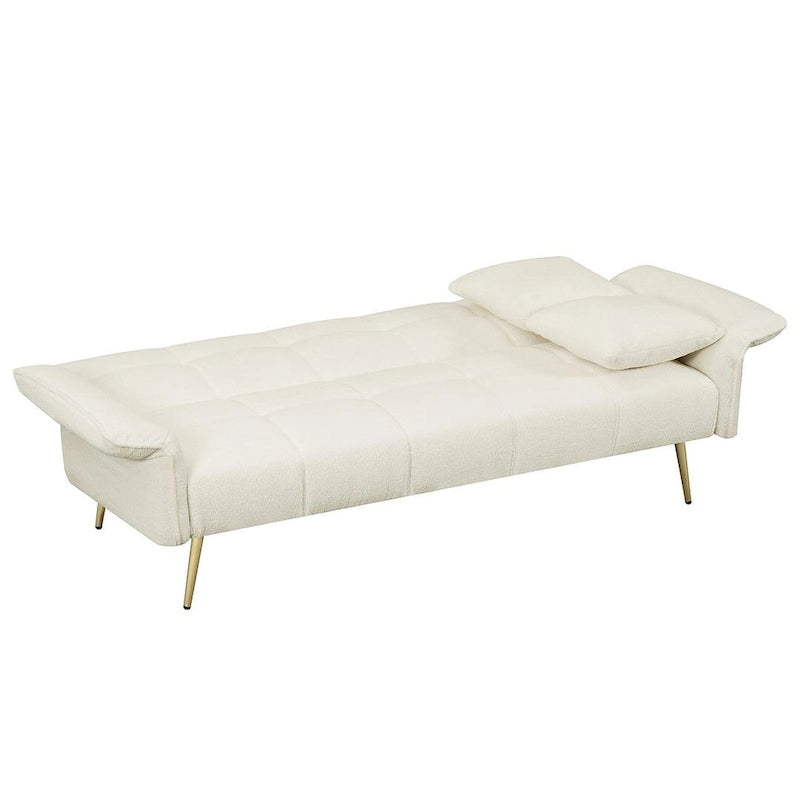 Futon Sofa Bed, Teddy Velvet Foldable Couch Convertible Loveseat Sleeper Daybed with Adjustable Armrests for Small Space