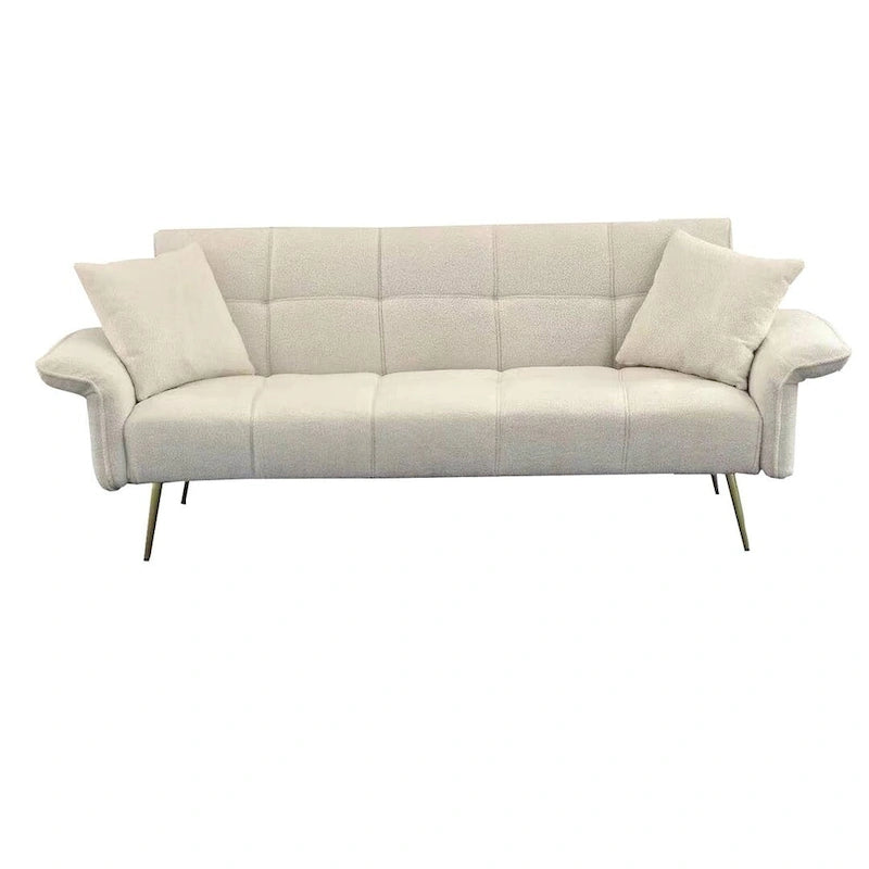 Futon Sofa Bed, Teddy Velvet Foldable Couch Convertible Loveseat Sleeper Daybed with Adjustable Armrests for Small Space