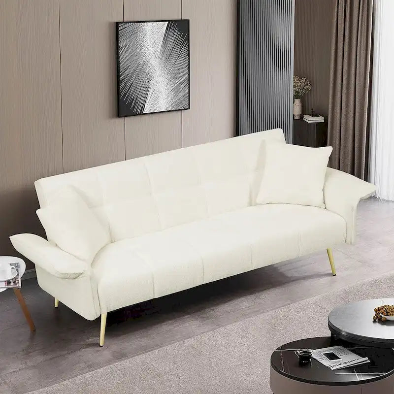 Futon Sofa Bed, Teddy Velvet Foldable Couch Convertible Loveseat Sleeper Daybed with Adjustable Armrests for Small Space
