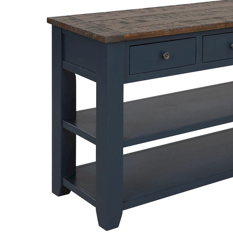 48 Solid Pine Wood Top Console Table with Drawers and Shelve